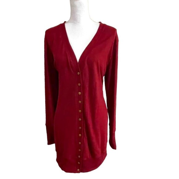 Soft Long Burgundy Cardigan Sweater w/ Snaps 2XL - Picture 2 of 14